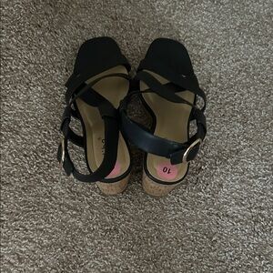 Diba Black and Tan Wedge Sandals